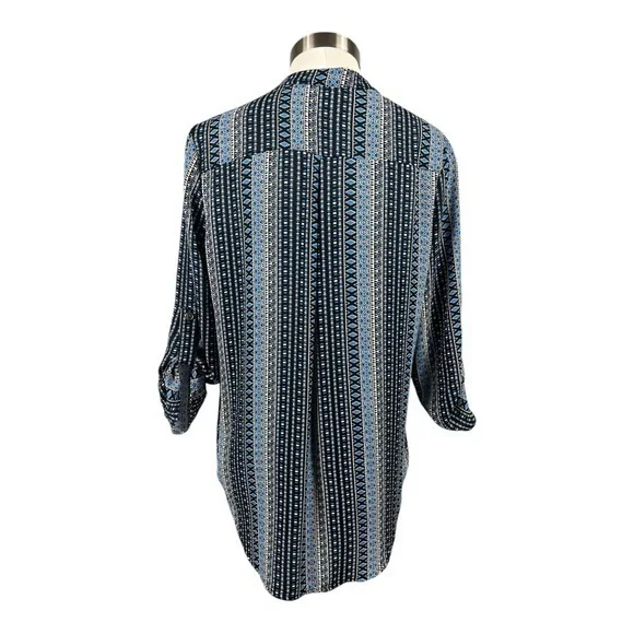 Evereve Allison Joy Navy‎ Blue Print 3/4 Length Sleeve Top Medium - Picture 2 of 7